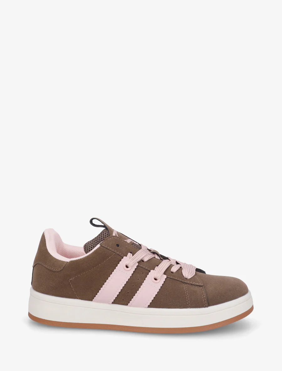 Effen sneakers met contrasterende strepen - Bruin