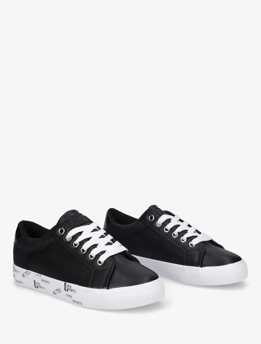 Effen sneakers met een flockzool - Zwart - Image 4