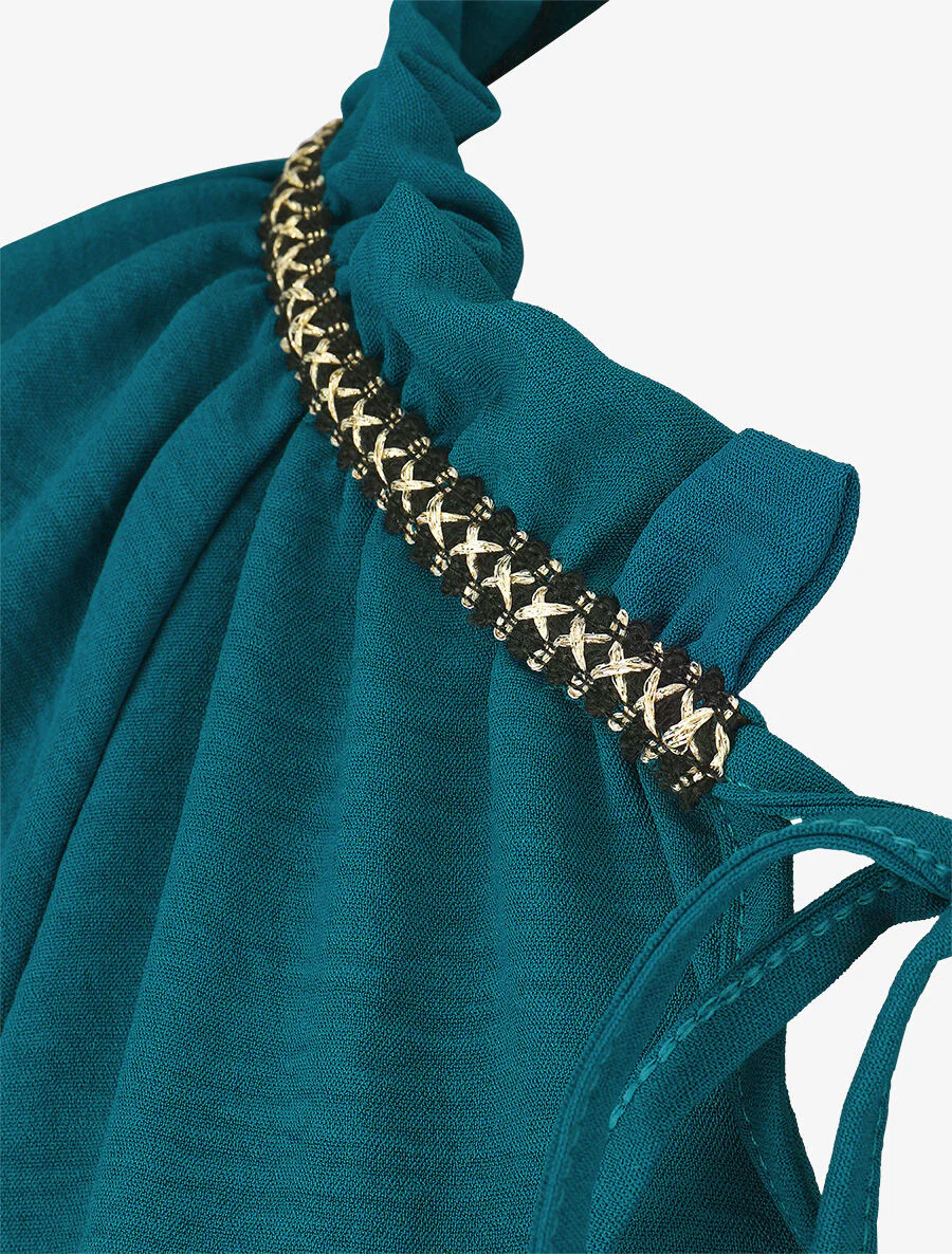 Effen soepele blouse met iriserend detail - Blauwgroen - Image 3
