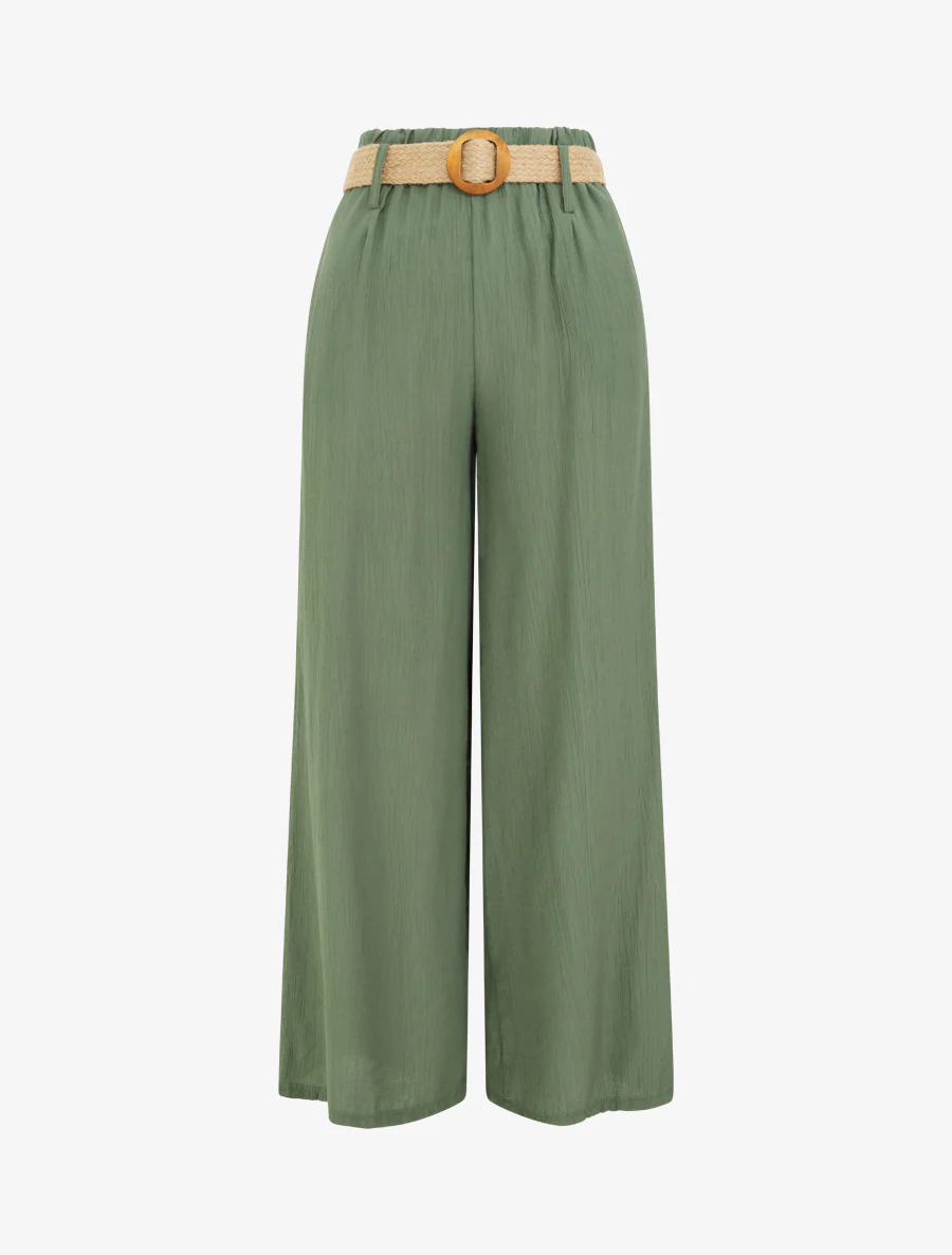 Effen soepele broek met elastische tailleband - Kaki