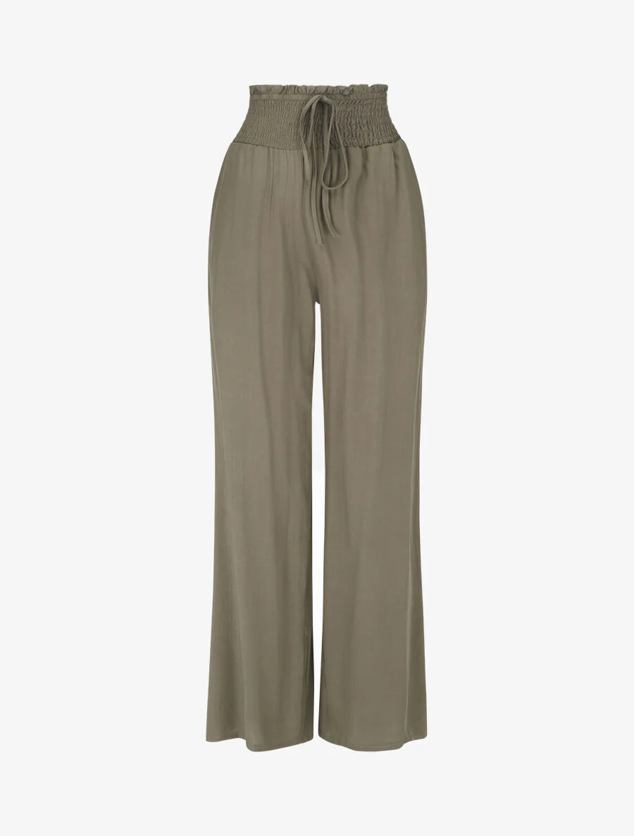 Effen soepele broek met zakken - Khaki