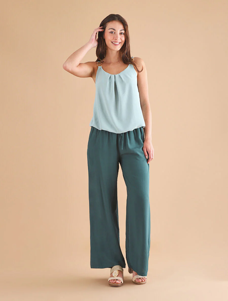 Effen soepele broek met zakken - Dennengroen - Image 4