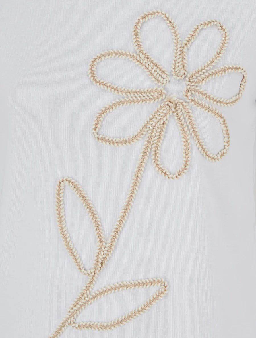 Effen T-shirt met bloemenborduursel - Wit - Image 3