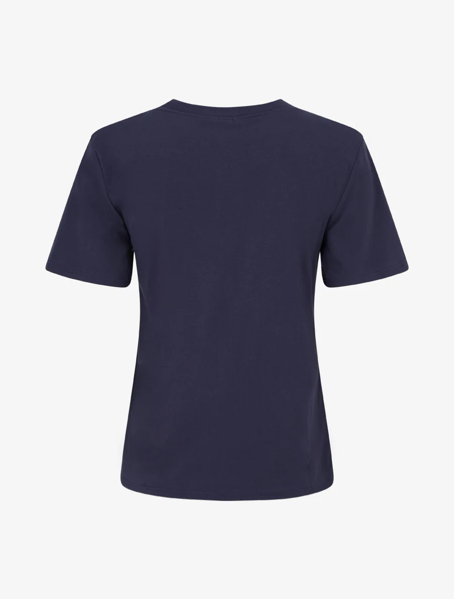 Effen T-shirt met bloemenborduursel - Marine - Image 2