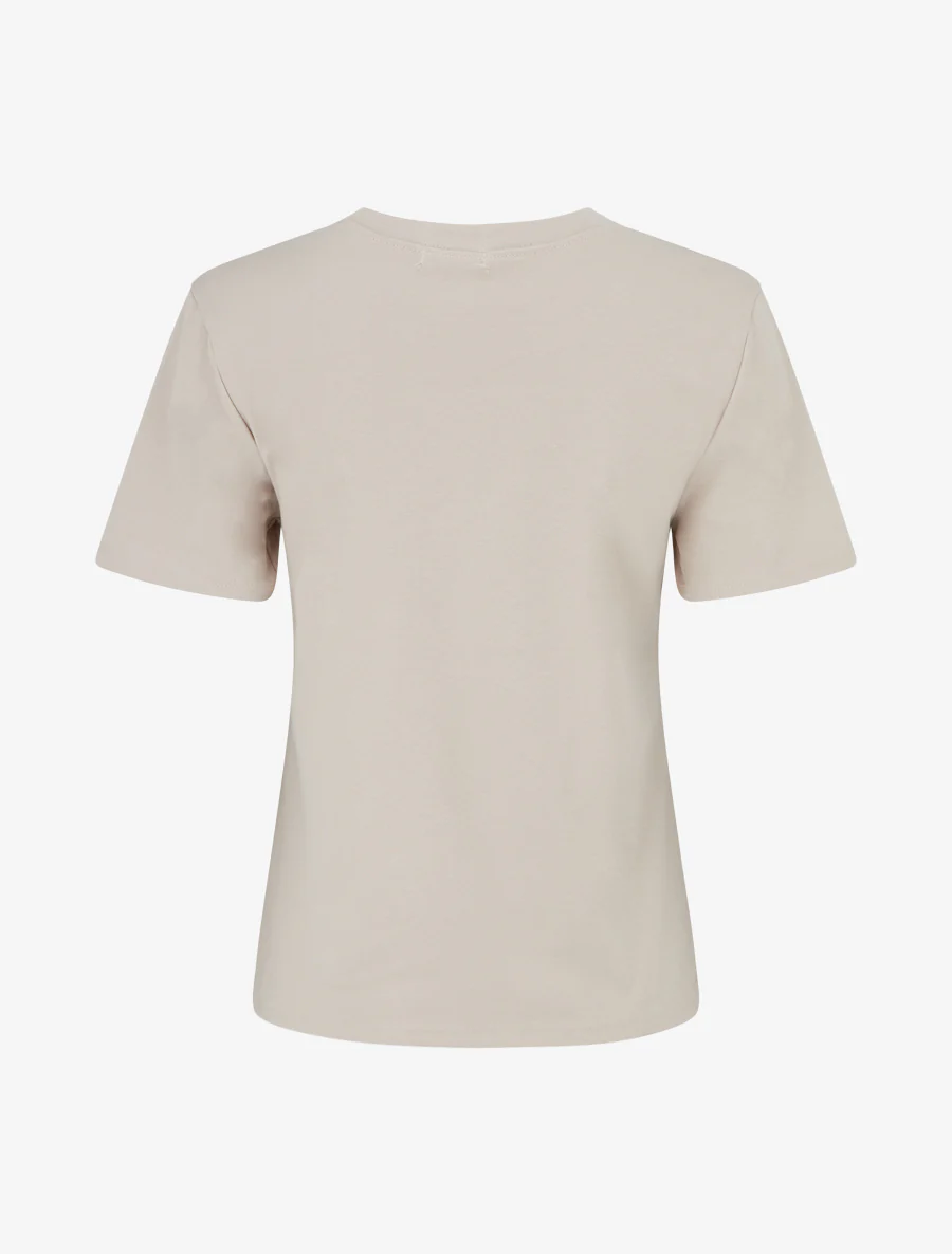 Effen T-shirt met bloemenborduursel - Beige - Image 2