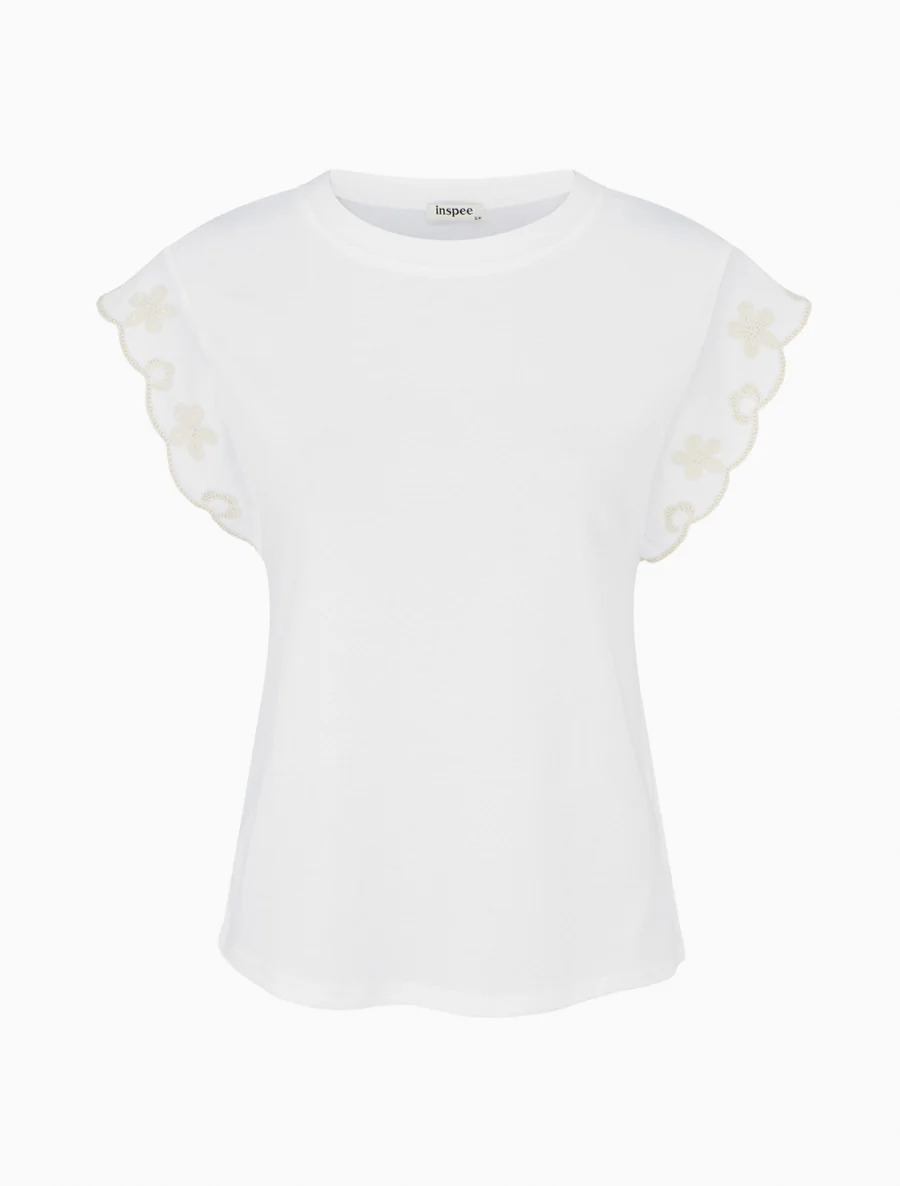 Effen T-shirt met bloemenmotief - Wit