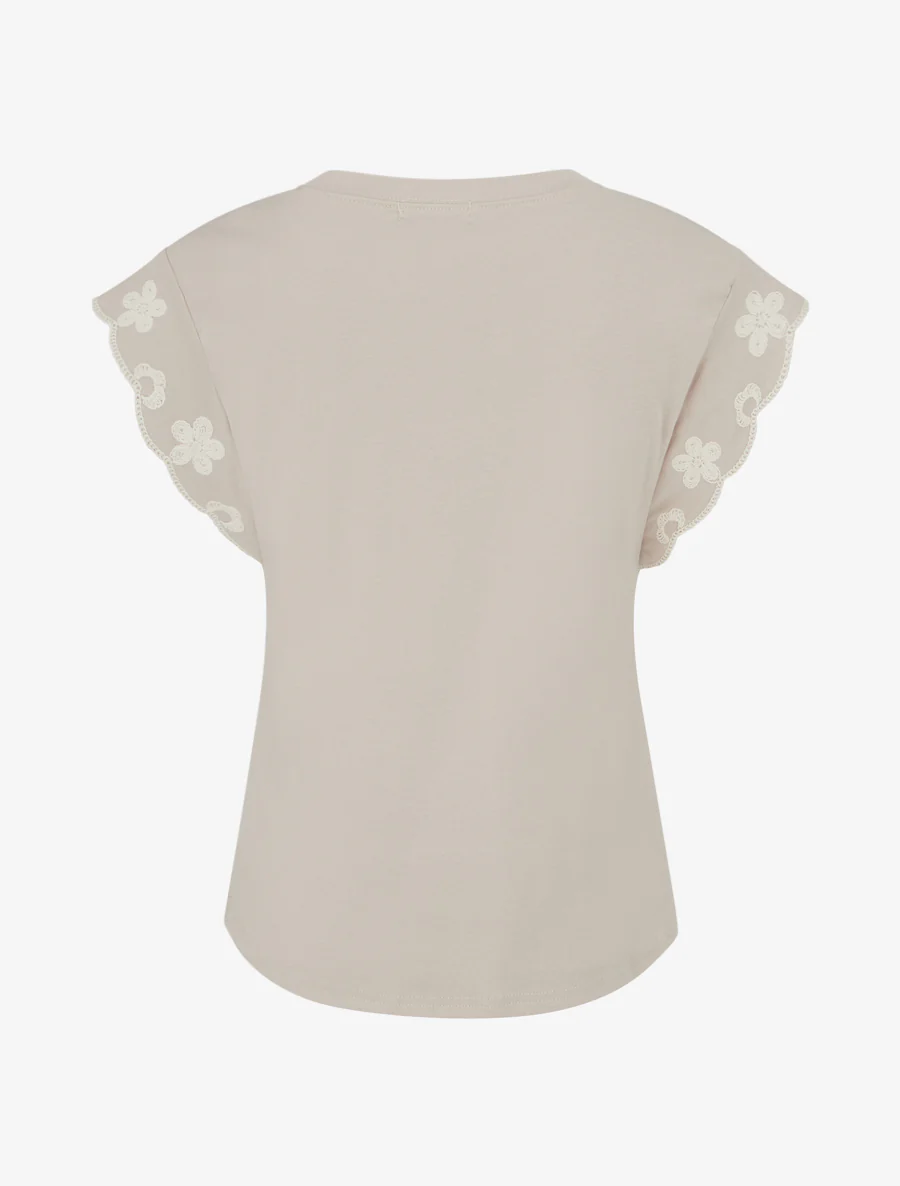 Effen T-shirt met bloemenmotief - Beige - Image 2
