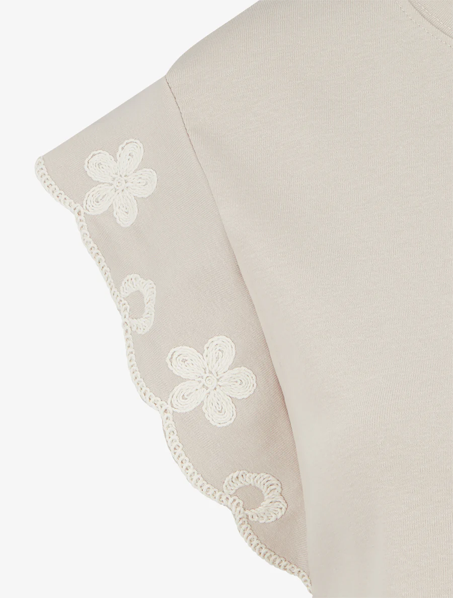 Effen T-shirt met bloemenmotief - Beige - Image 3