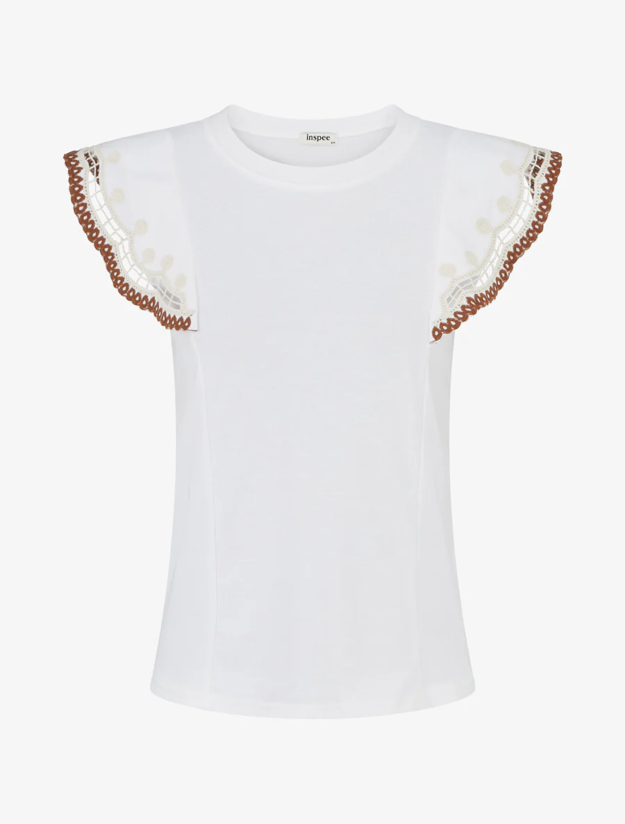 Effen T-shirt met geborduurde korte mouwen - Wit