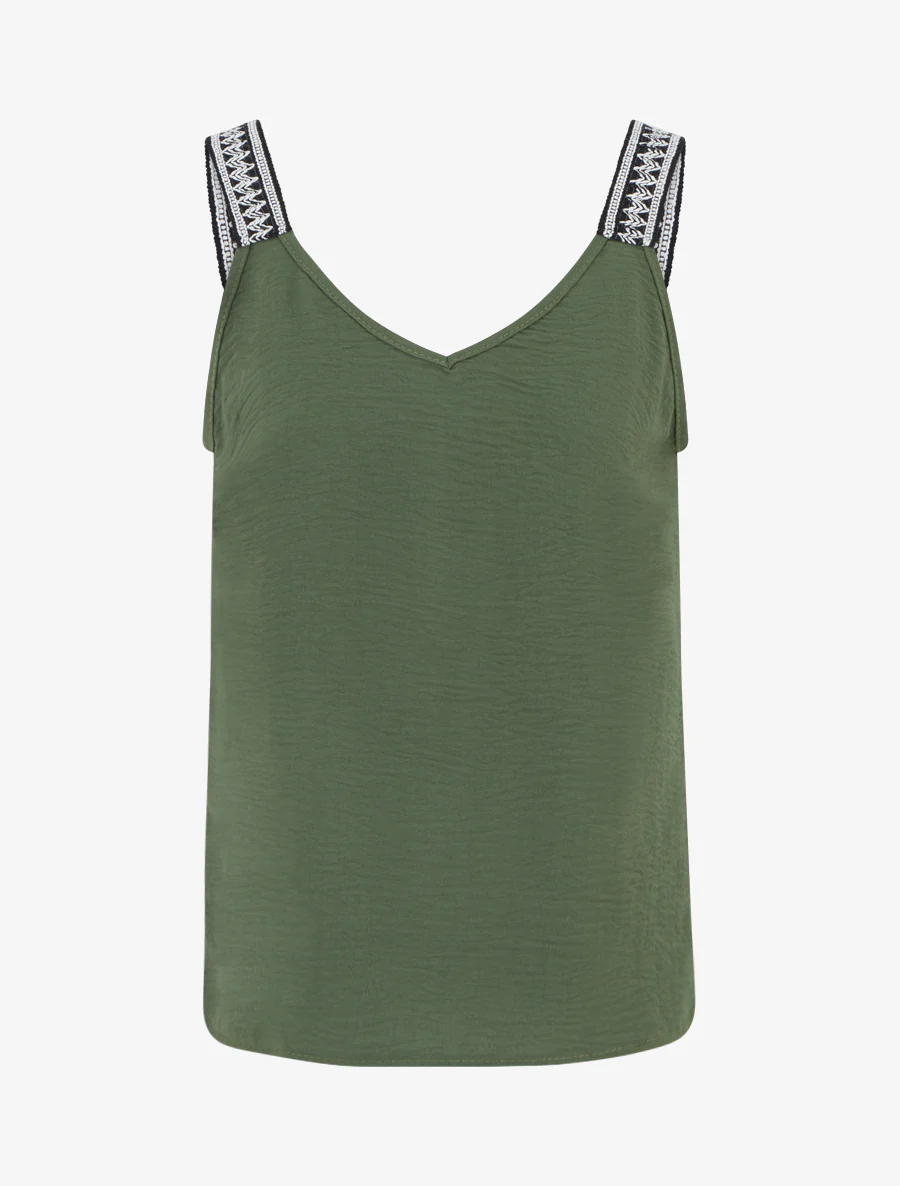 Effen tanktop met fantasiebandjes. - Kaki