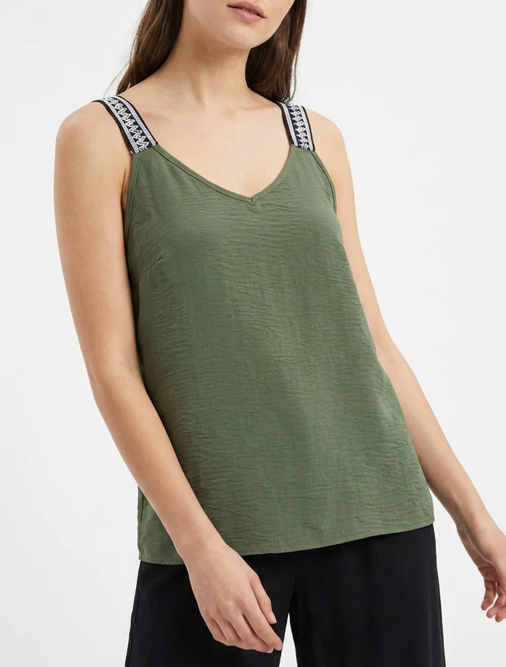 Effen tanktop met fantasiebandjes. - Kaki - Image 4