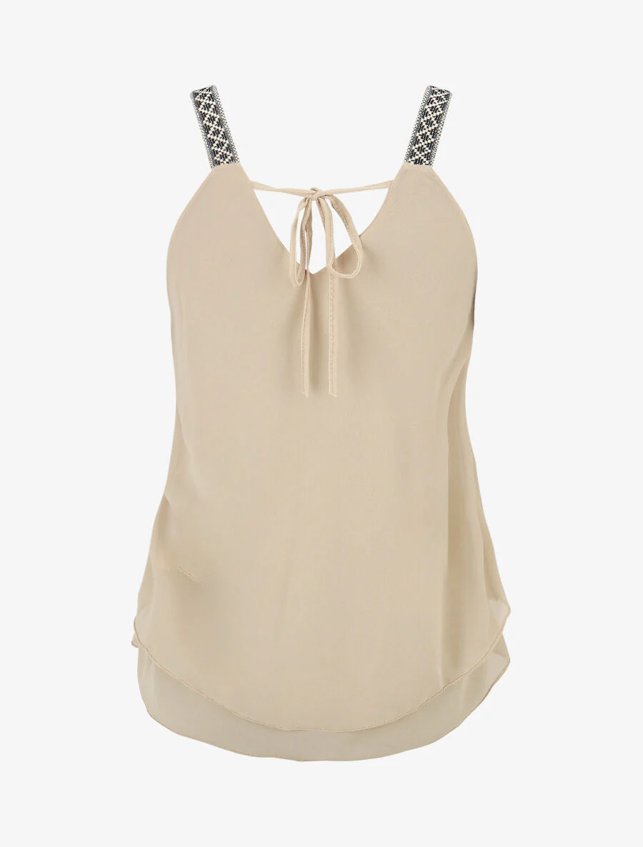 Effen top met aztec-print en bandjes - beige - Image 2