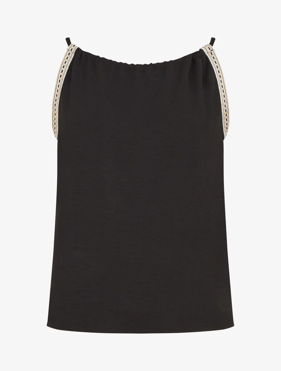 Effen top met col en bandjes - Zwart