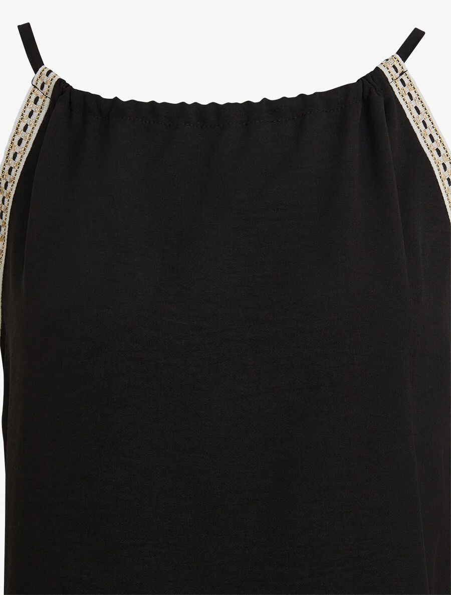 Effen top met col en bandjes - Zwart - Image 3