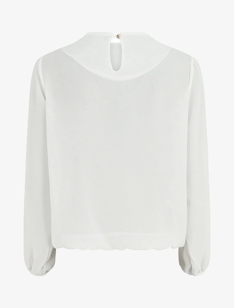 Effen top met gedrapeerde hals - wit - Image 2