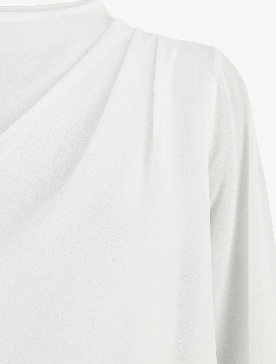 Effen top met gedrapeerde hals - wit - Image 3