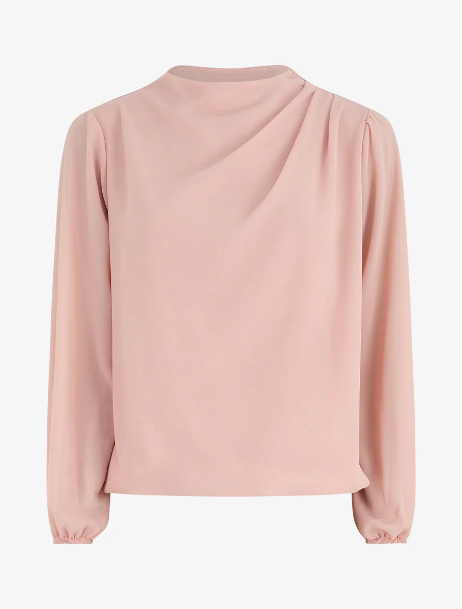 Effen top met gedrapeerde hals - Roze