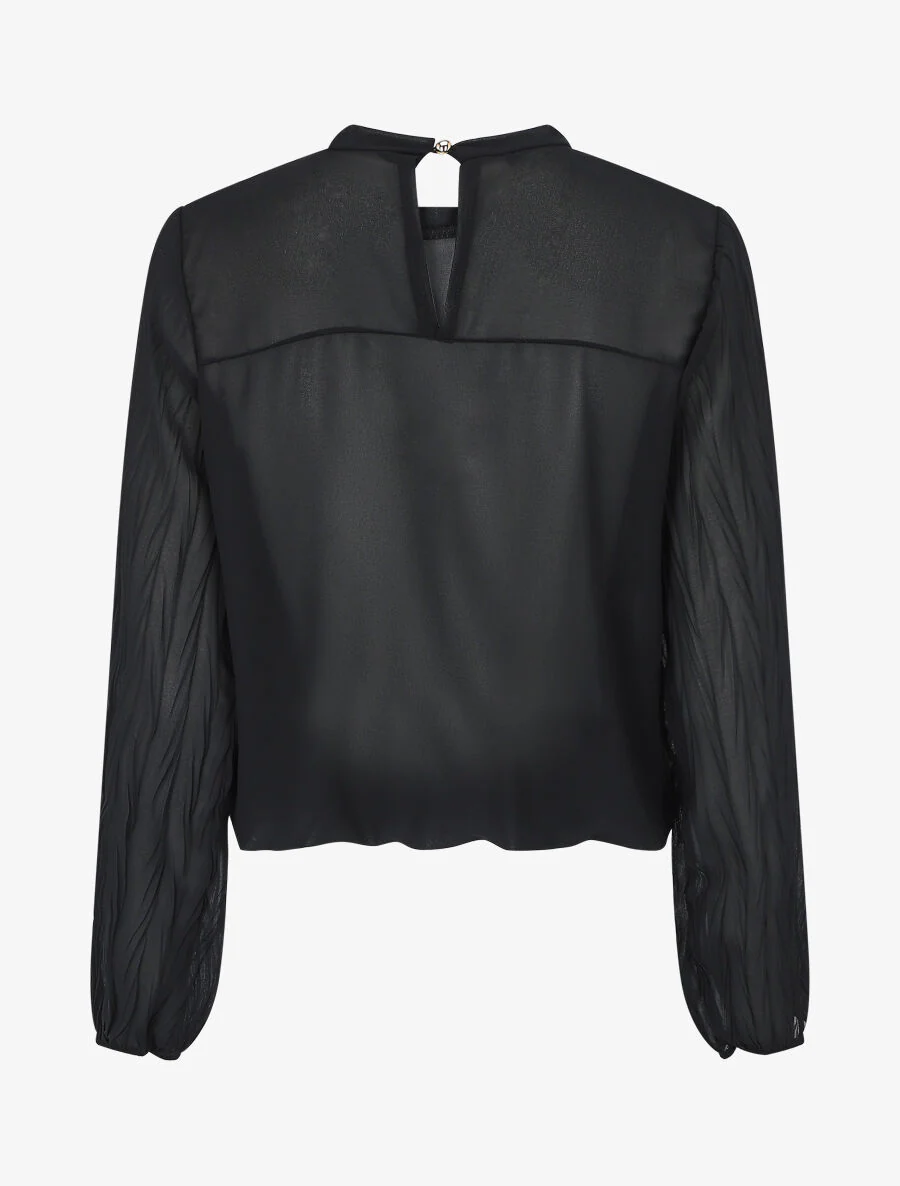 Effen top met geplooide mouwen - zwart - Image 2
