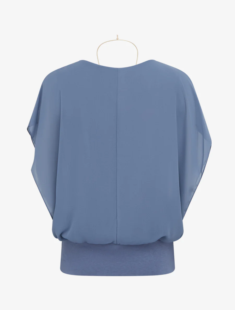 Effen top met korte mouwen - Blauwgrijs - Image 2