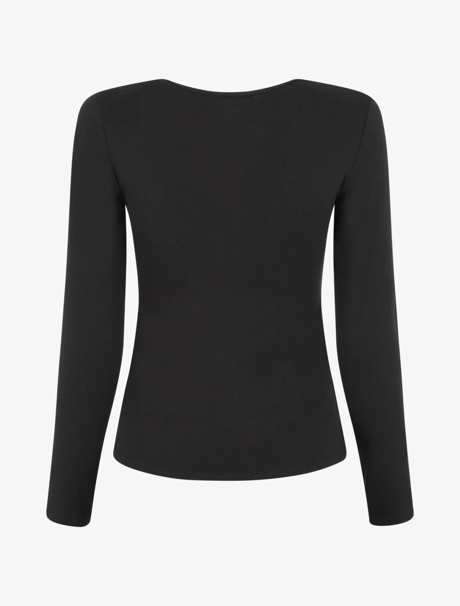 Effen top met lange mouwen en ronde hals - Zwart - Image 2