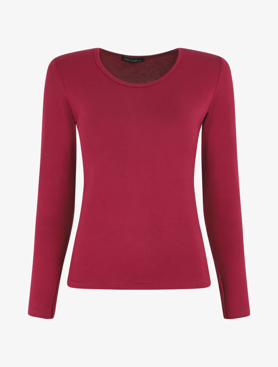 Effen top met lange mouwen en ronde hals - Bordeauxrood