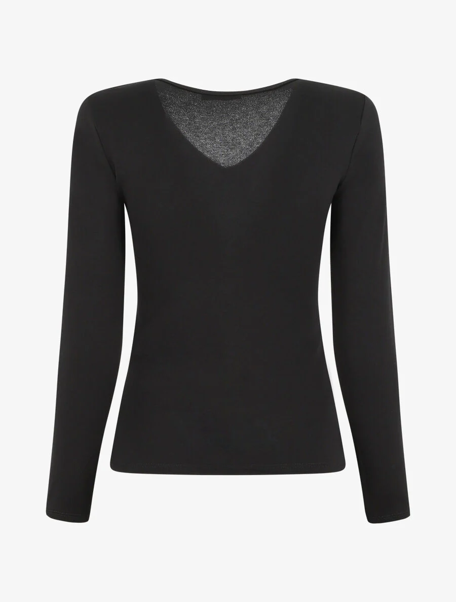 Effen top met lange mouwen en V-hals - zwart - Image 2