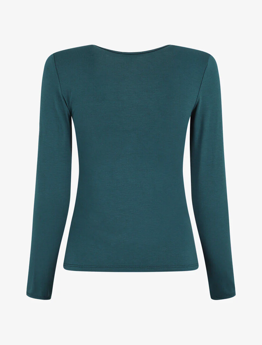 Effen top met lange mouwen en V-hals - Blauwgroen - Image 2