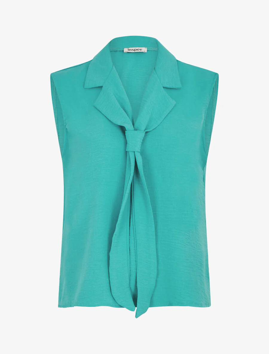 Effen top met strikkraag - Blauwgroen
