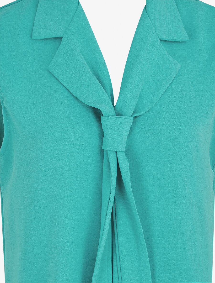 Effen top met strikkraag - Blauwgroen - Image 3