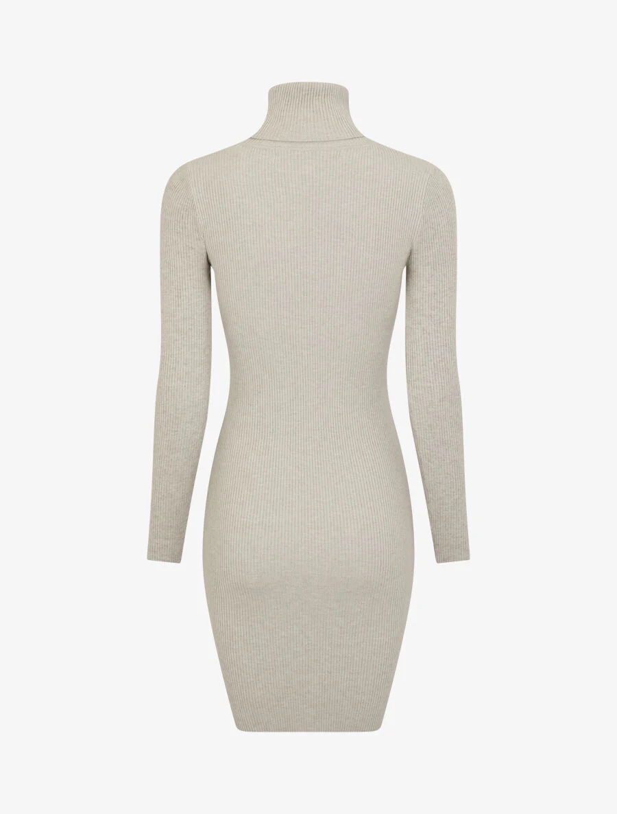 Effen trui-jurk met colkraag - Beige - Image 2