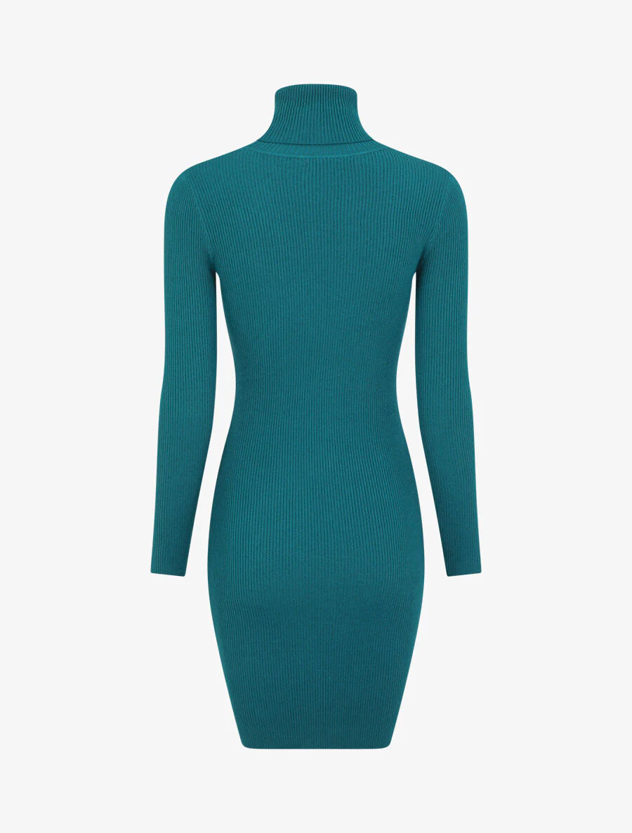 Effen trui-jurk met colkraag - Blauwgroen - Image 3