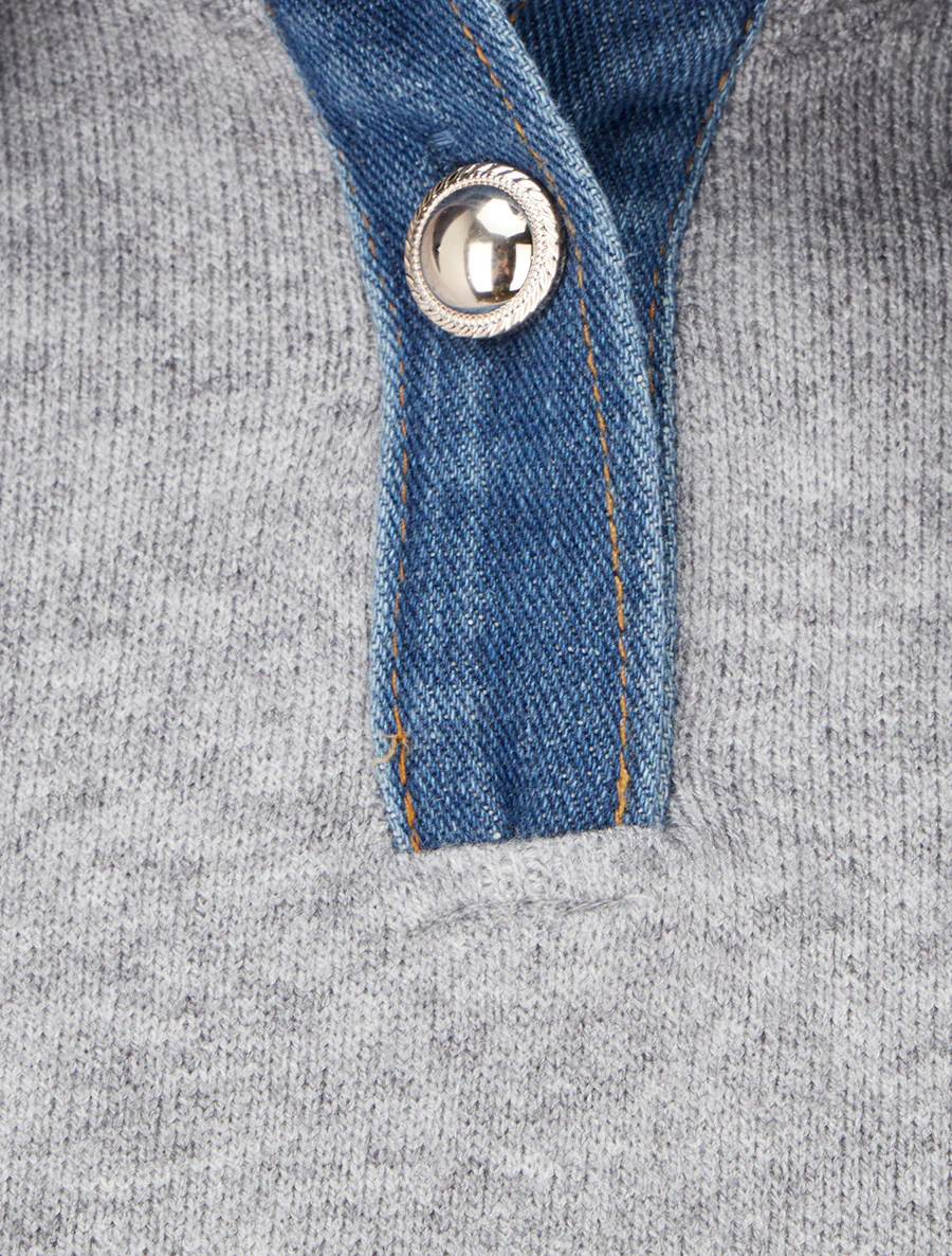 Effen trui met denim inzetstuk - Grijs - Image 3