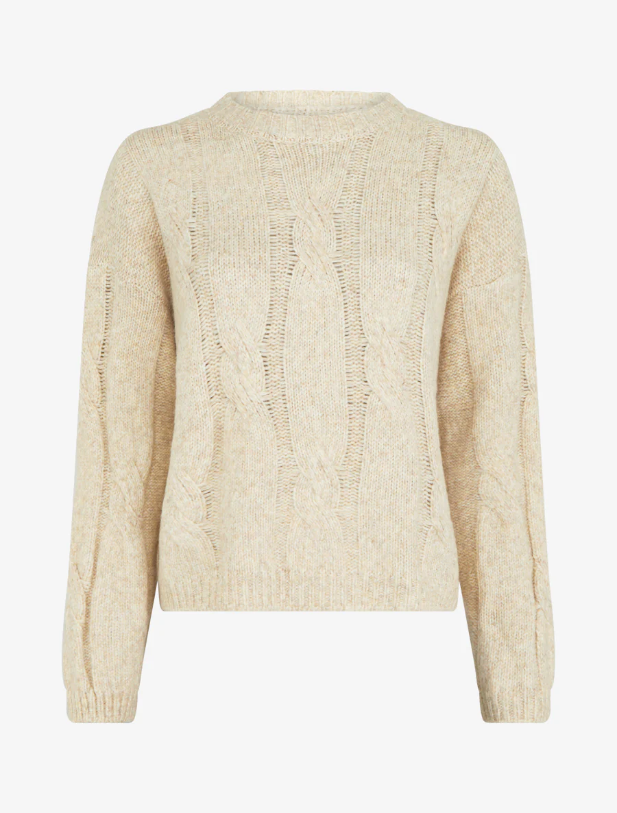 Effen trui met kabelpatroon - Beige