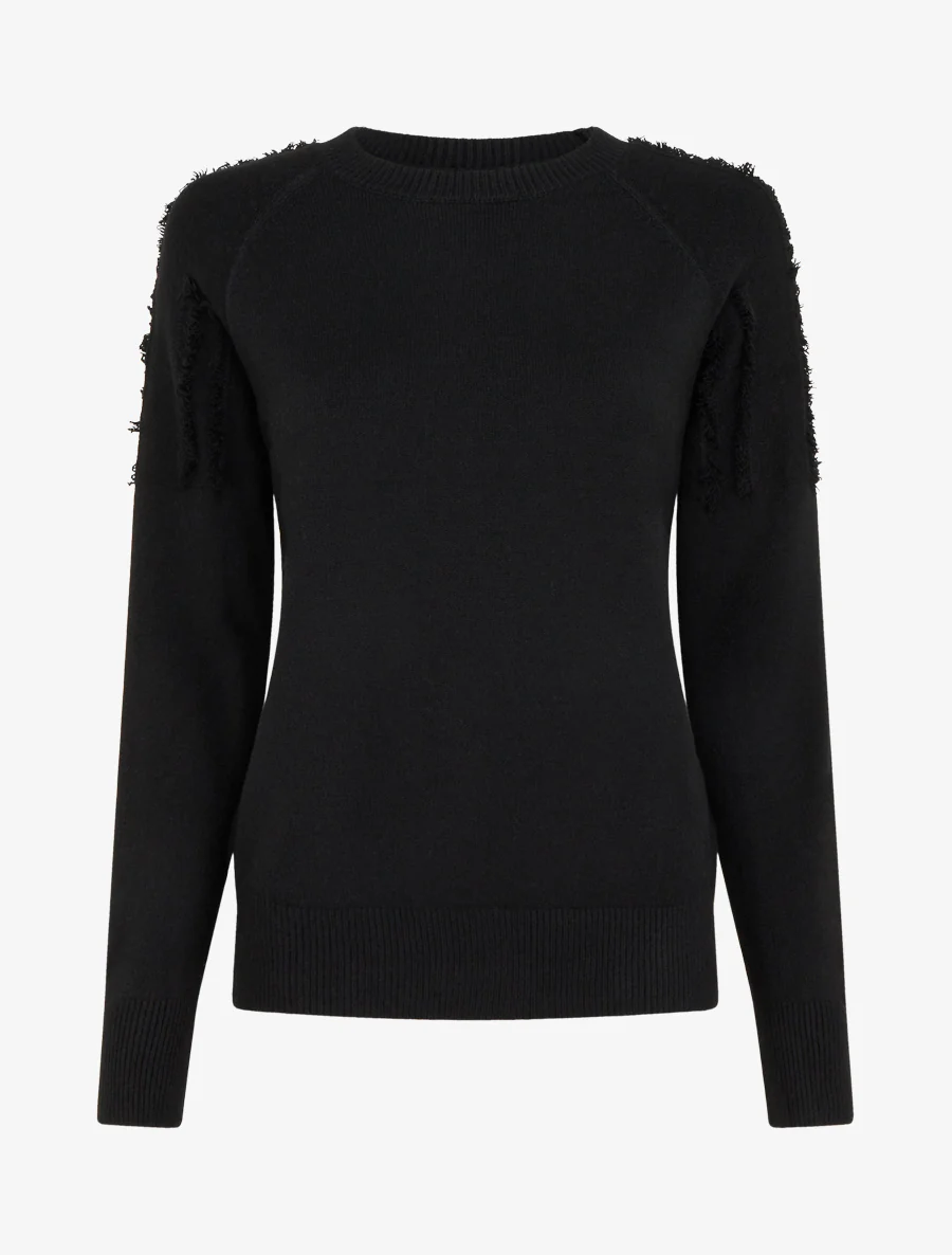 Effen trui met rafeldetail - Zwart