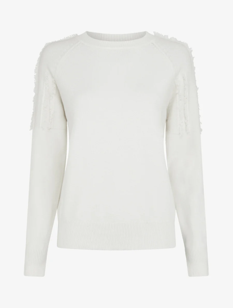 Effen trui met rafeldetail - Ecru