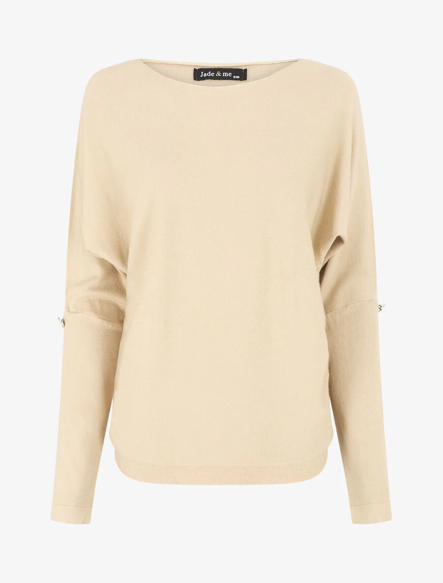 Effen trui met sierknopen op de mouwen - beige