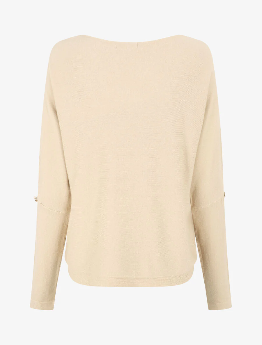 Effen trui met sierknopen op de mouwen - beige - Image 2