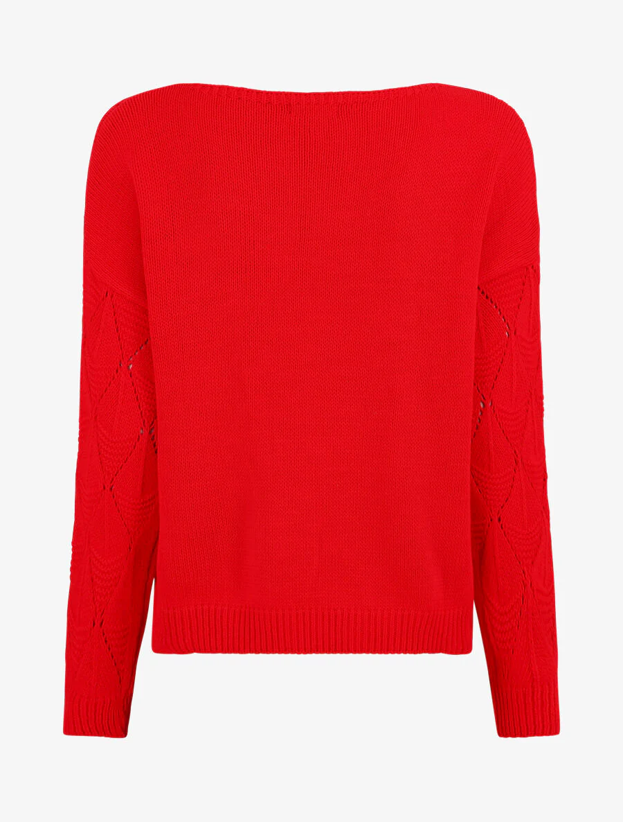 Opengewerkte gebreide trui - Rood - Image 2