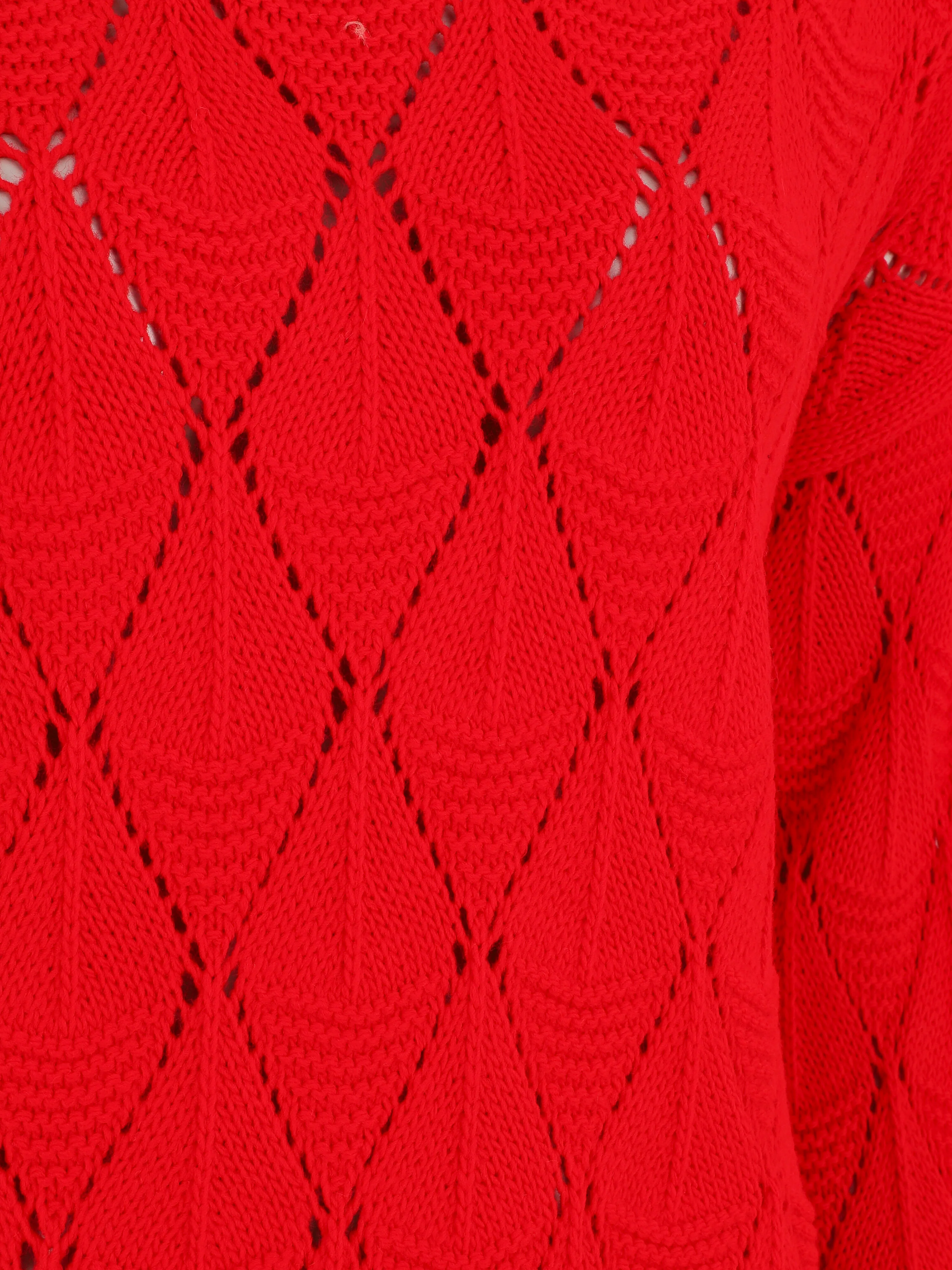 Opengewerkte gebreide trui - Rood - Image 3