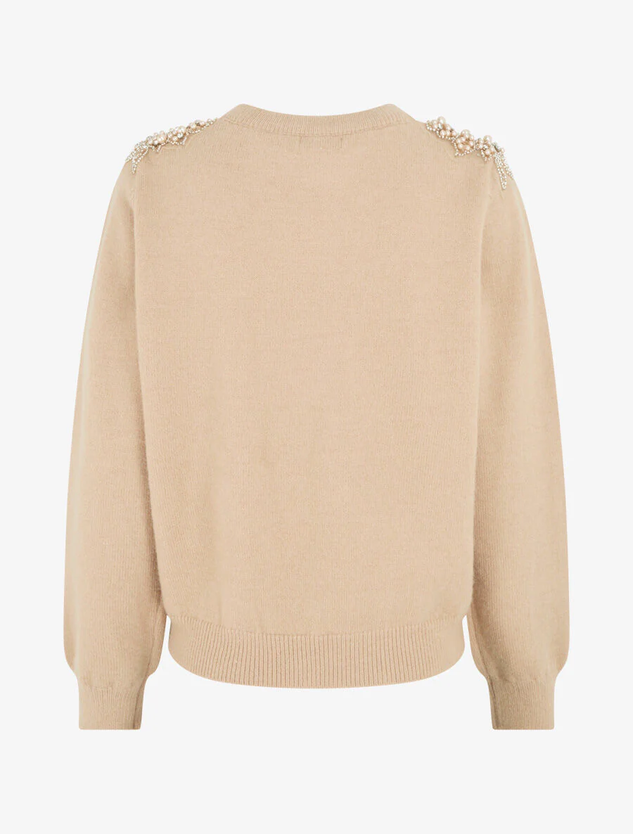 Effen trui versierd met kralen en strass - Taupe - Image 2