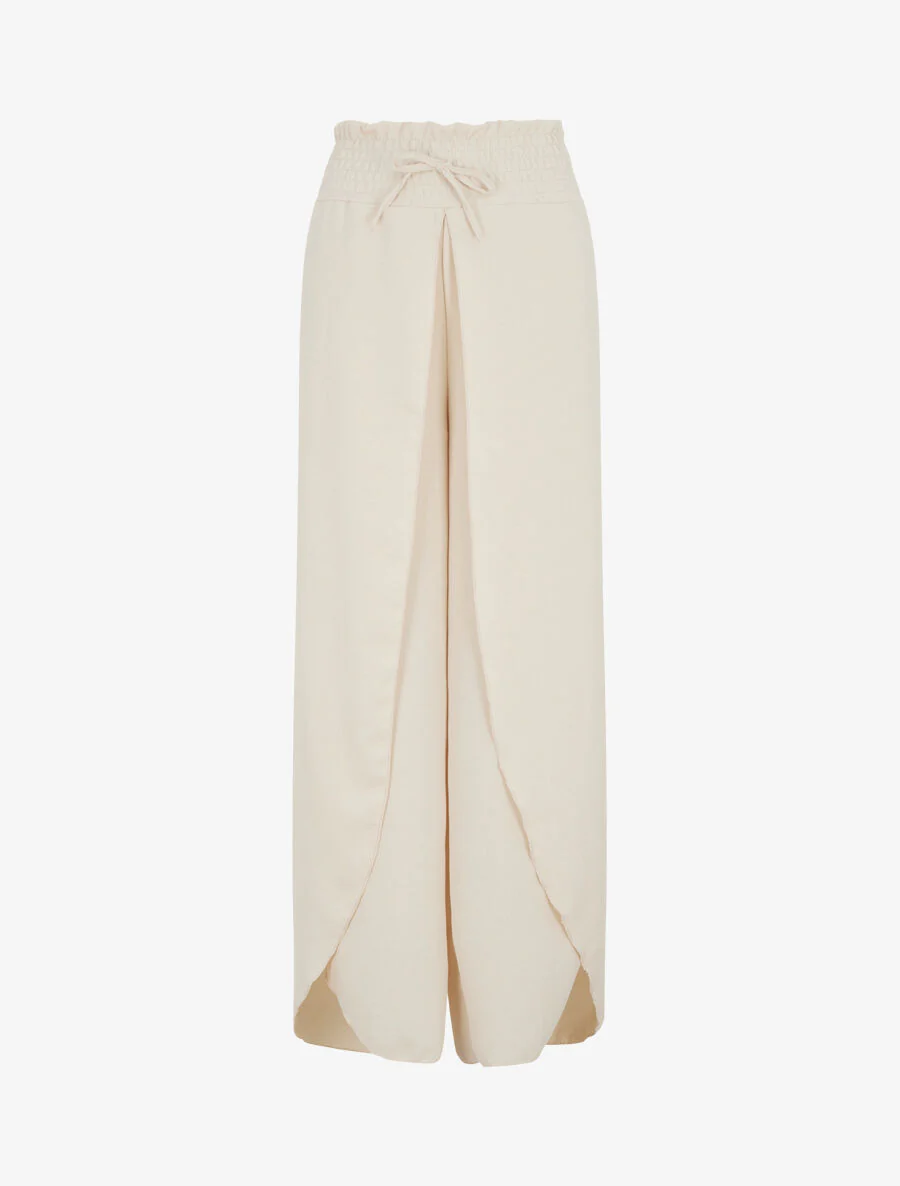 Effen tulpbroek met elastische tailleband - beige