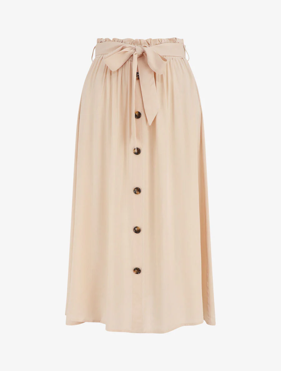 Effen. uitlopende midi-rok met knopen - beige