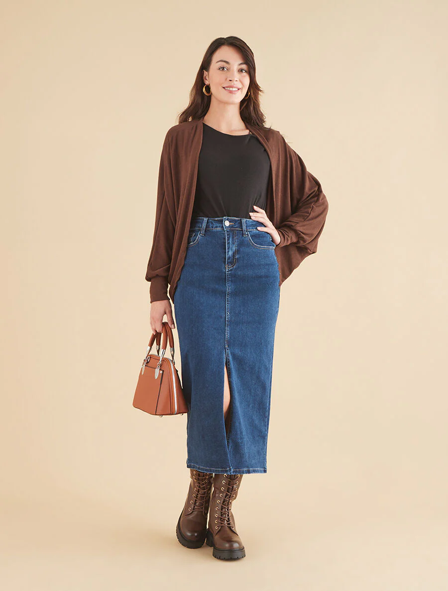 Effen vest met dolmanmouwen - bruin - Image 4