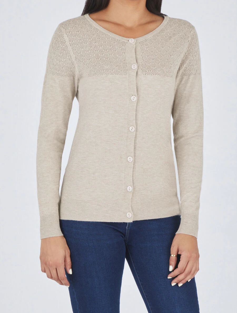 Effen vest met lange mouwen - beige - Image 4