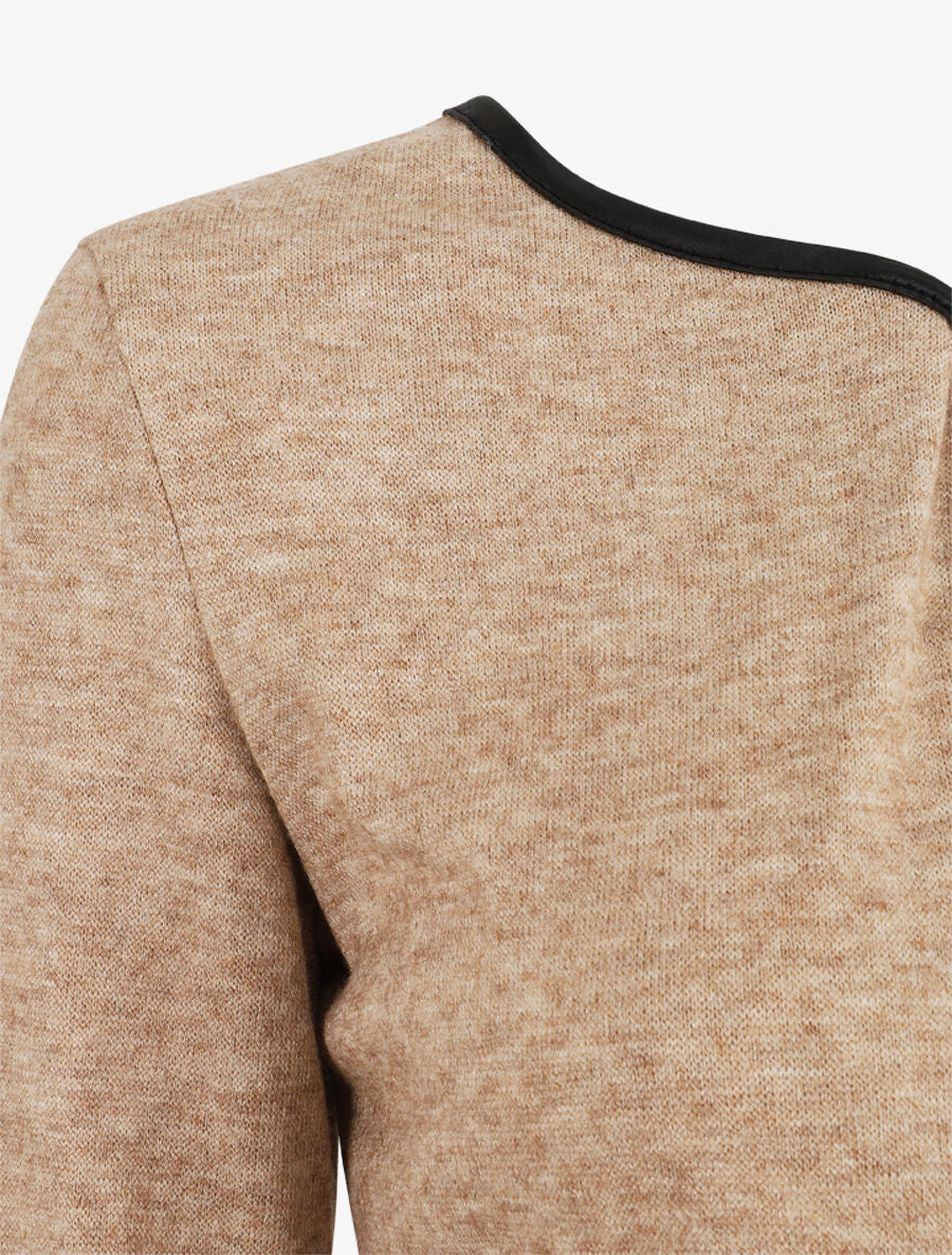 Effen vest met textuurrand - beige - Image 3