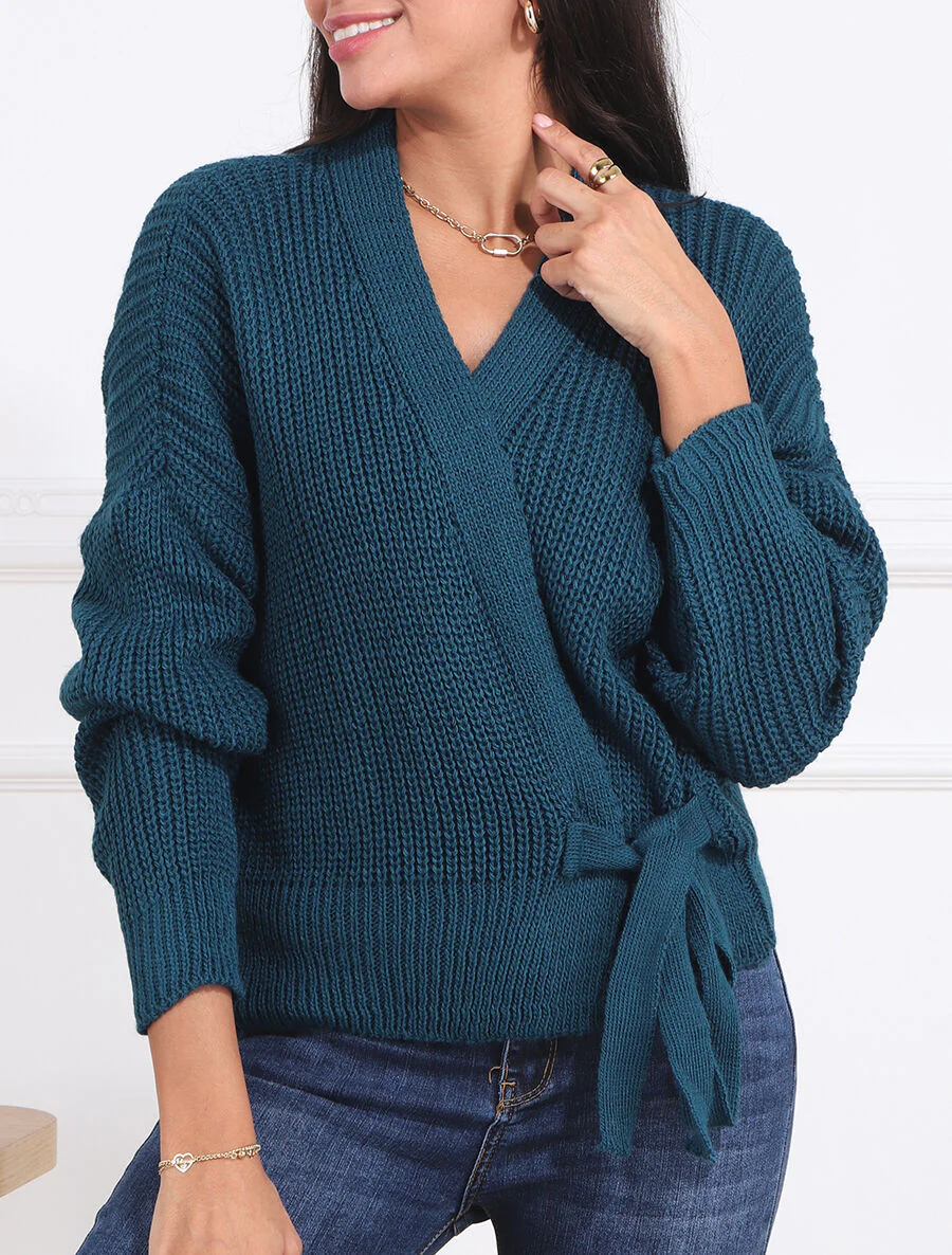 Effen vest met wikkelhals - Blauwgroen - Image 4