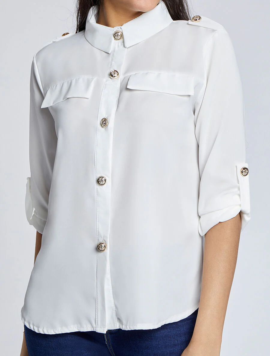 Vloeiende effen blouse - Wit - Image 4