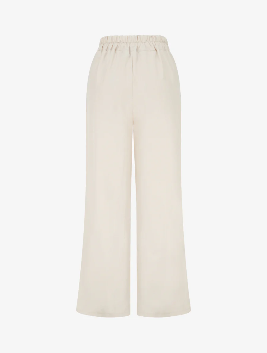 Effen vloeiende broek met hoge taille - Beige - Image 2