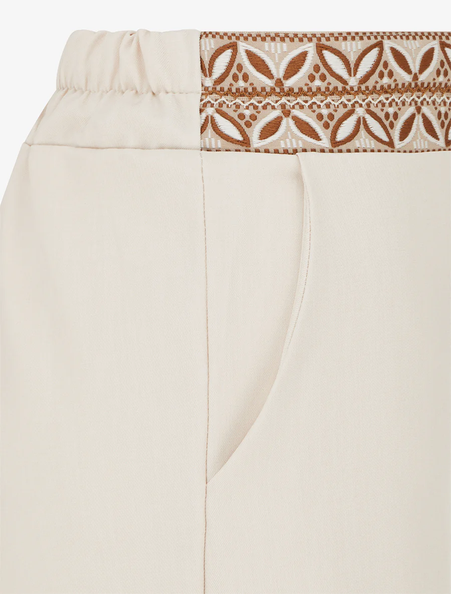 Effen vloeiende broek met hoge taille - Beige - Image 3