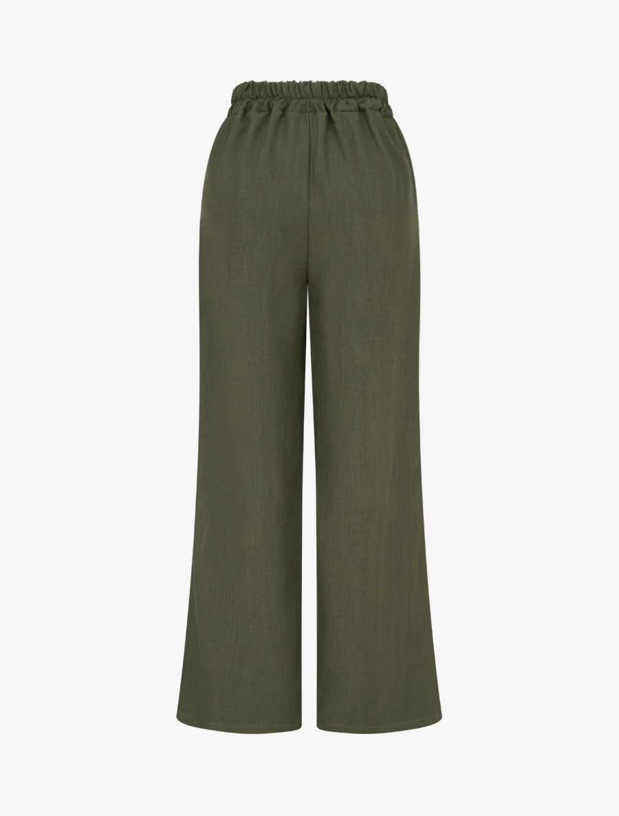 Effen vloeiende broek met hoge taille - Kaki - Image 2